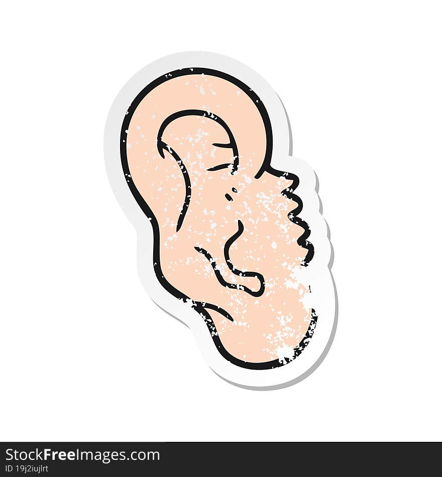 retro distressed sticker of a cartoon human ear