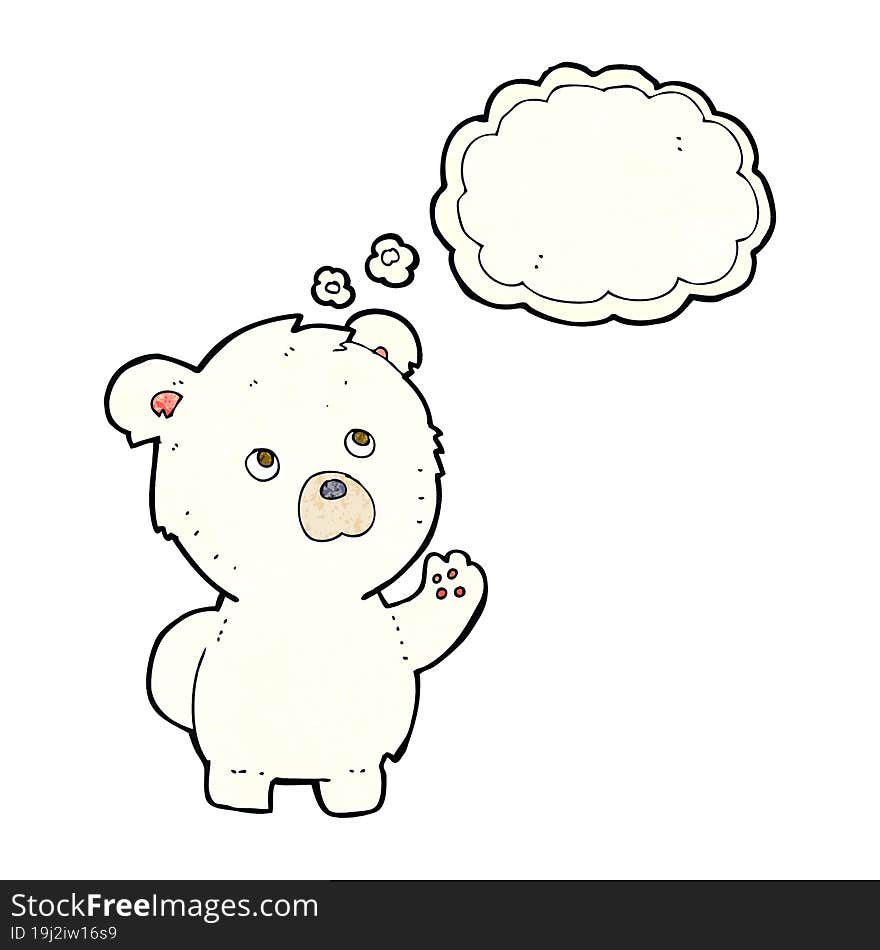 Cartoon Waving Polar Bear With Thought Bubble