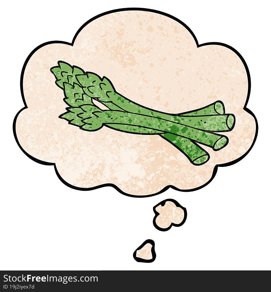 cartoon asparagus and thought bubble in grunge texture pattern style