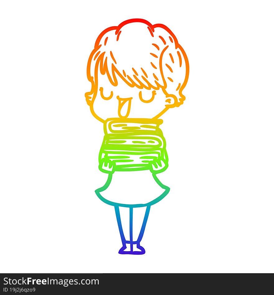 rainbow gradient line drawing of a cartoon woman talking