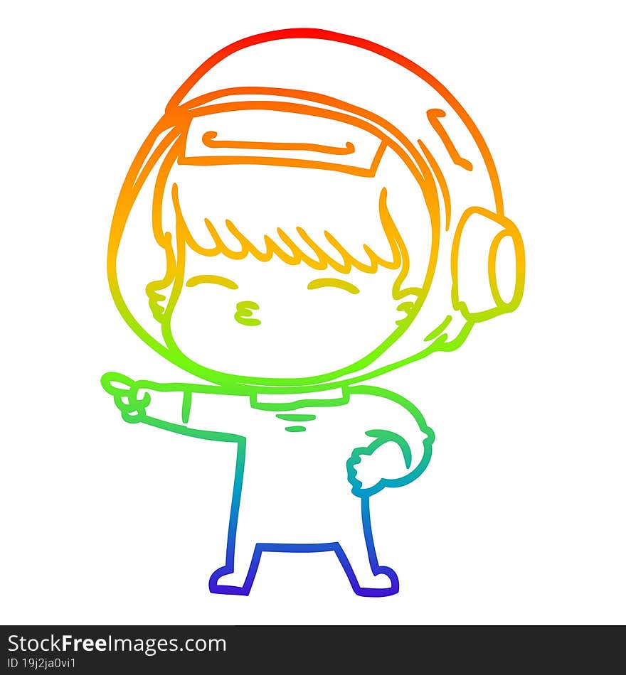 rainbow gradient line drawing cartoon curious astronaut pointing