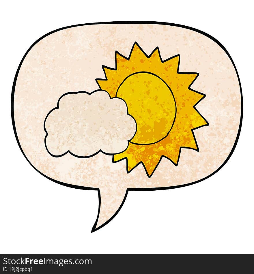 cartoon weather and speech bubble in retro texture style