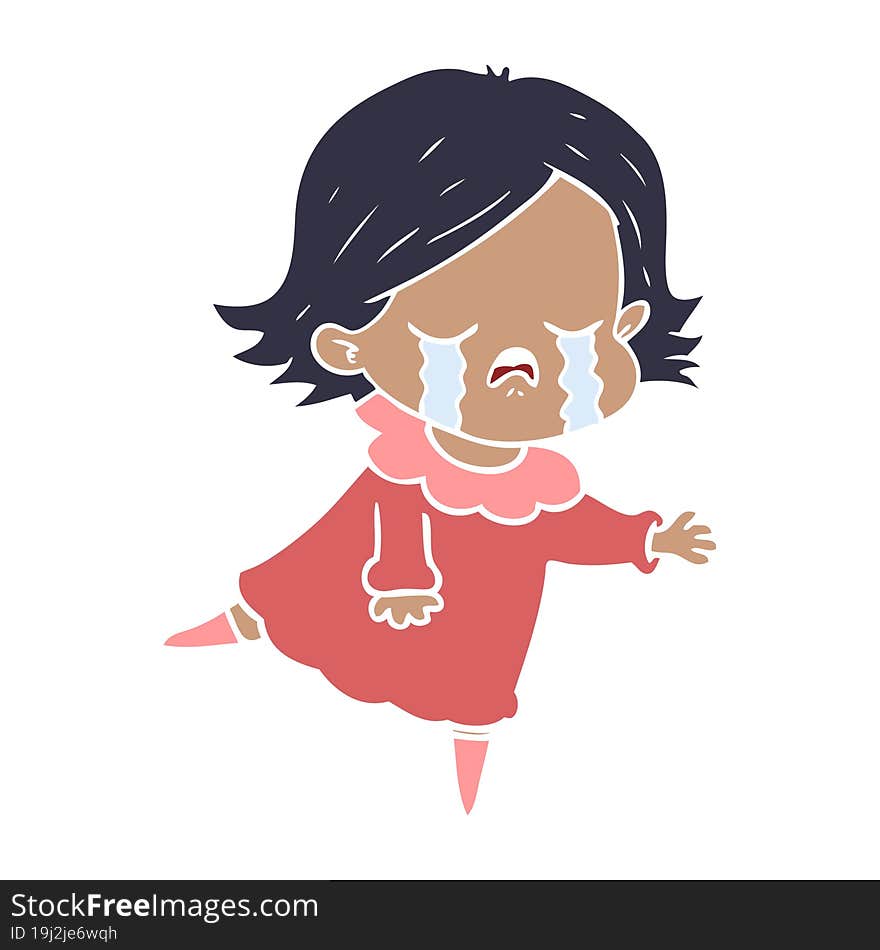 flat color style cartoon girl crying