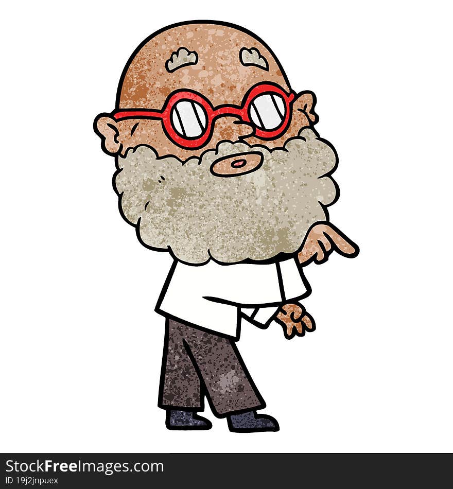 cartoon curious man with beard and glasses. cartoon curious man with beard and glasses