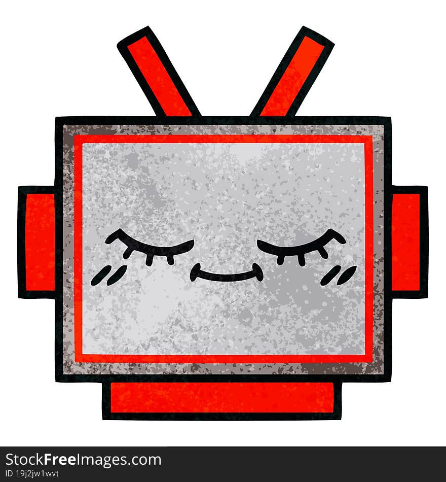 Retro Grunge Texture Cartoon Robot Head