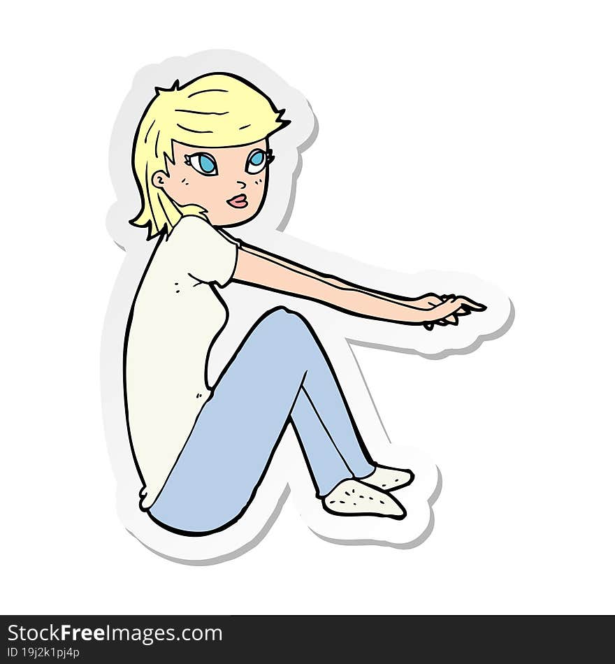 sticker of a cartoon pretty girl sitting