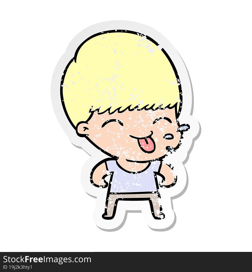 distressed sticker of a funny cartoon boy