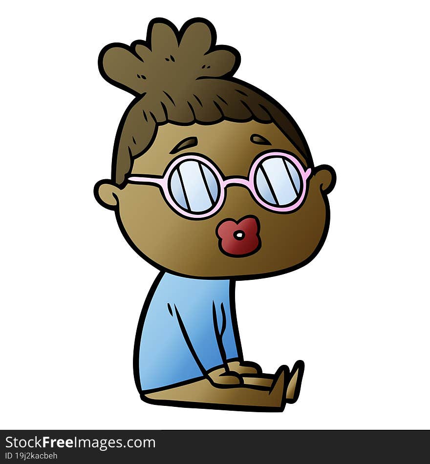 cartoon sitting woman wearing spectacles. cartoon sitting woman wearing spectacles