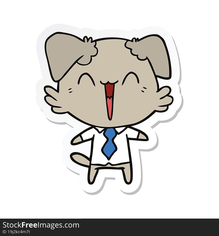 sticker of a happy office dog cartoon