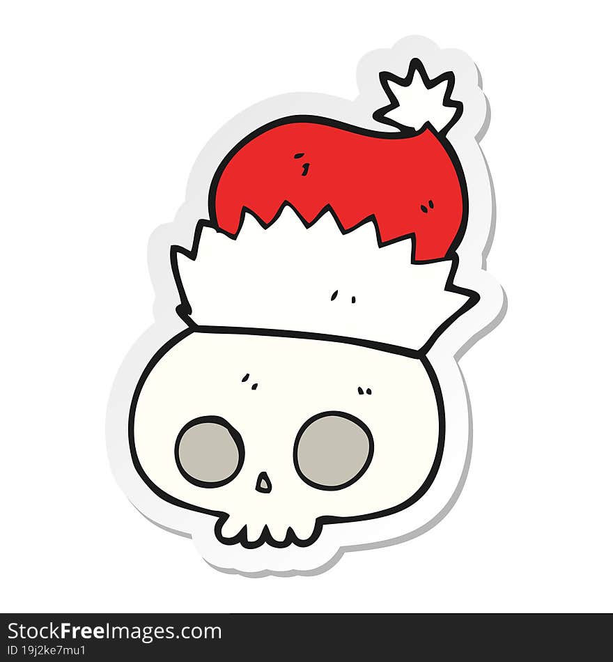 sticker of a cartoon skull wearing christmas hat