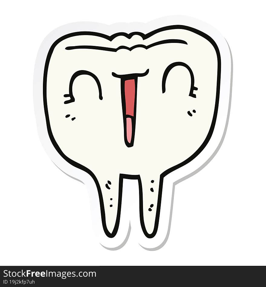 Sticker Of A Cartoon Happy Tooth