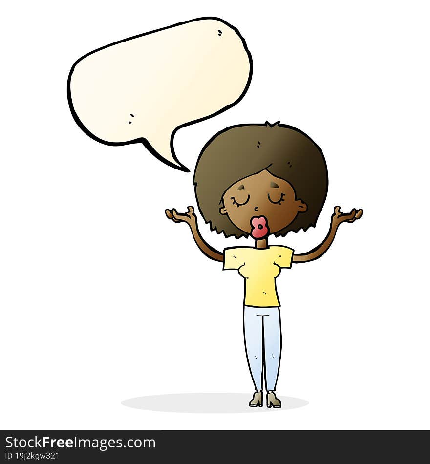 cartoon peaceful woman with speech bubble