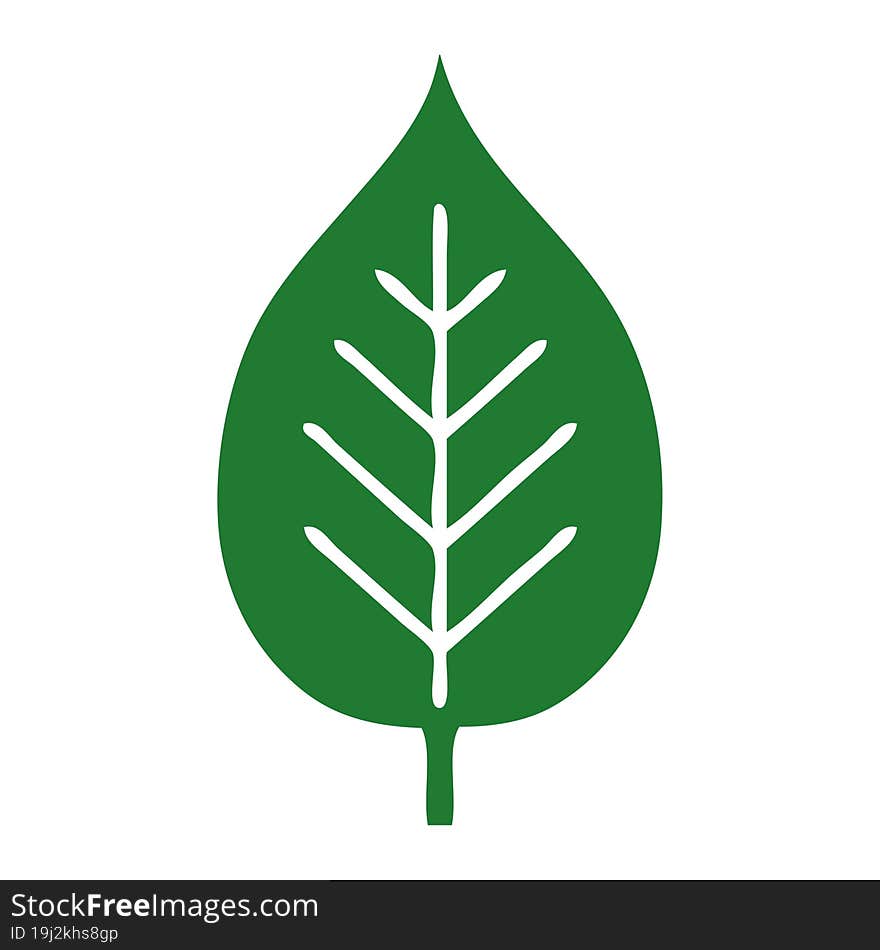 flat color retro cartoon of a green leaf