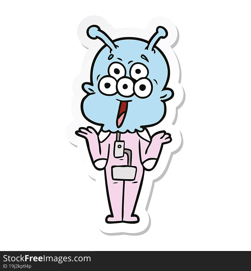 Sticker Of A Happy Cartoon Alien Shrugging Shoulders