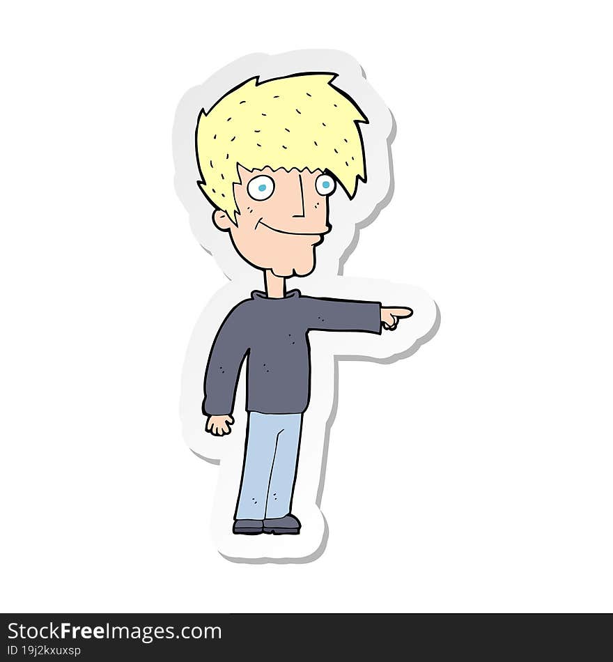 sticker of a cartoon happy man pointing