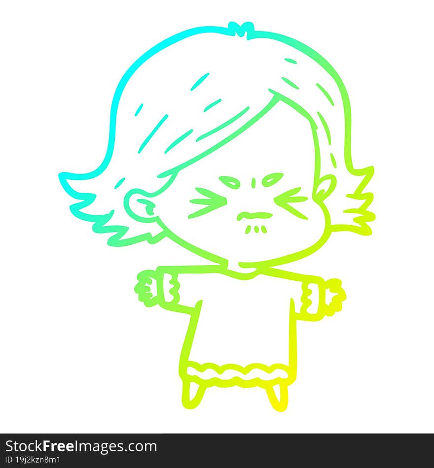 cold gradient line drawing cartoon angry woman