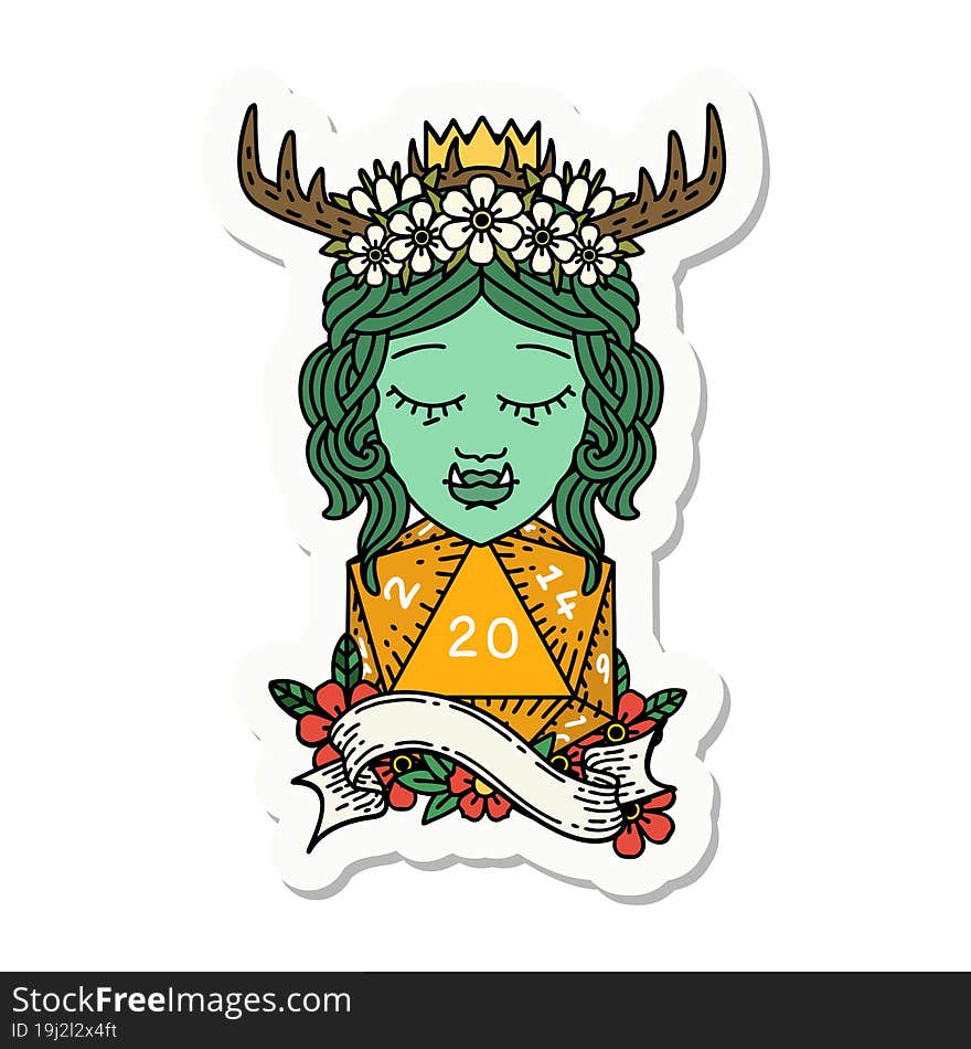 orc druid character with natural twenty dice roll sticker