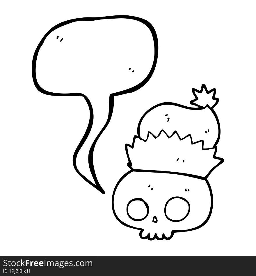 speech bubble cartoon skull wearing christmas hat