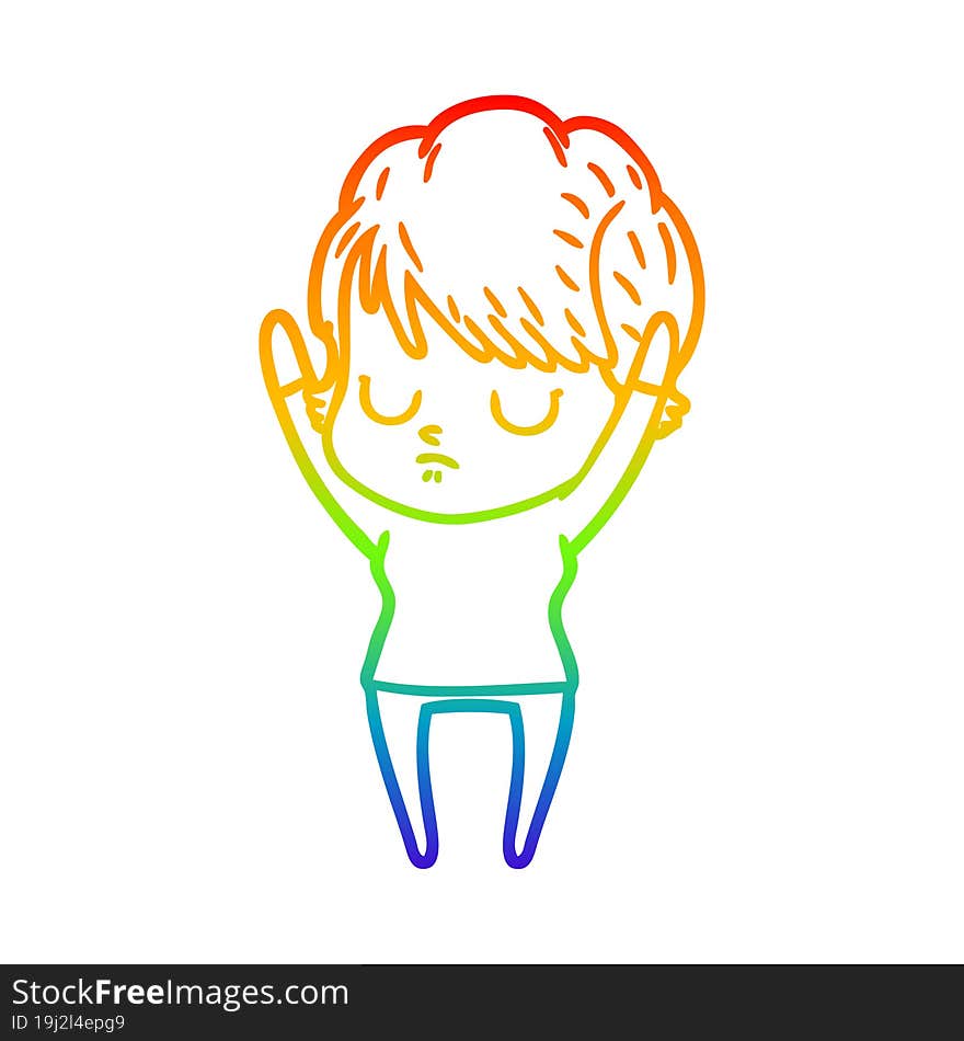 rainbow gradient line drawing of a cartoon woman