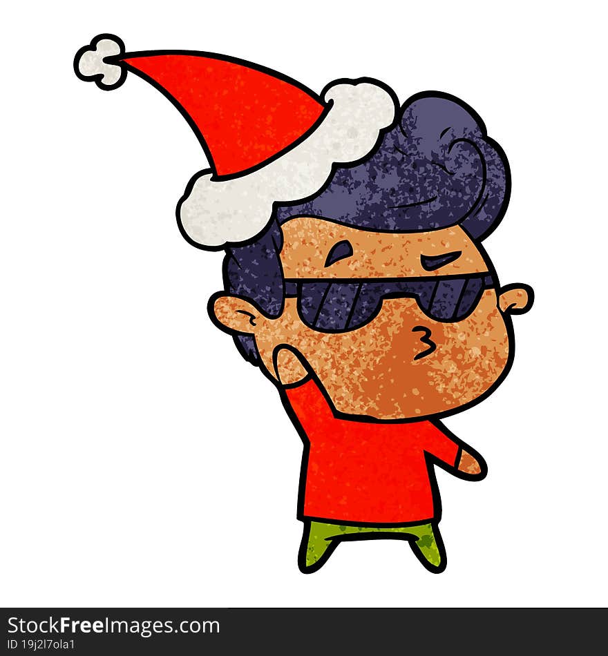 textured cartoon of a cool guy wearing santa hat