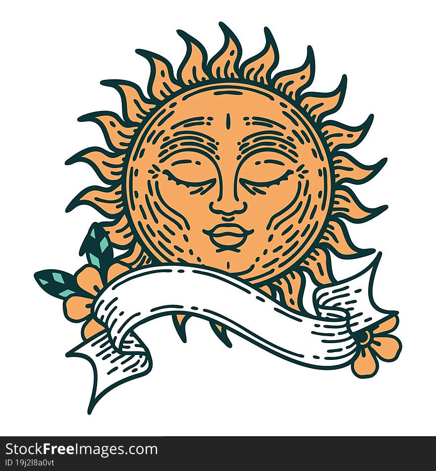 tattoo with banner of a sun