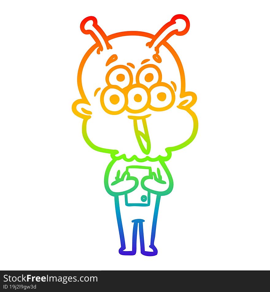 rainbow gradient line drawing happy cartoon alien