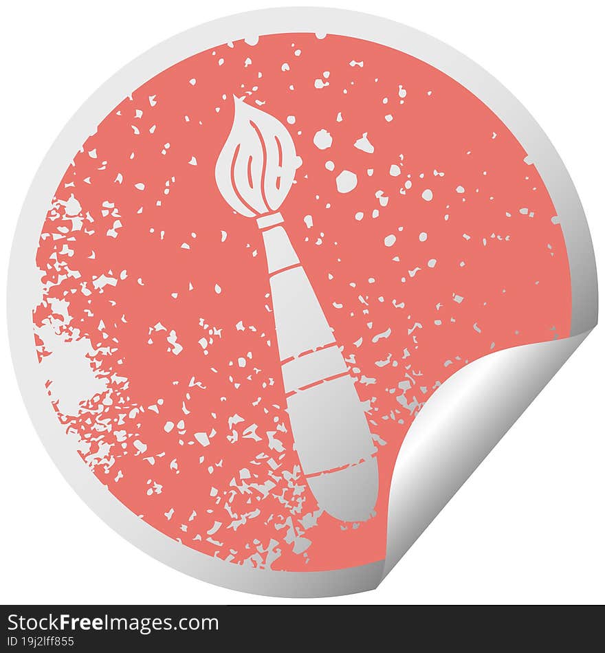 quirky distressed circular peeling sticker symbol paint brush