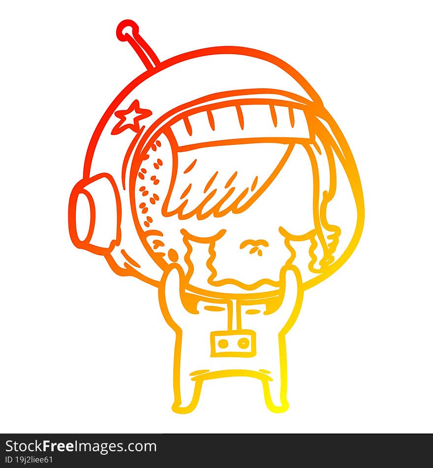 warm gradient line drawing of a cartoon crying astronaut girl