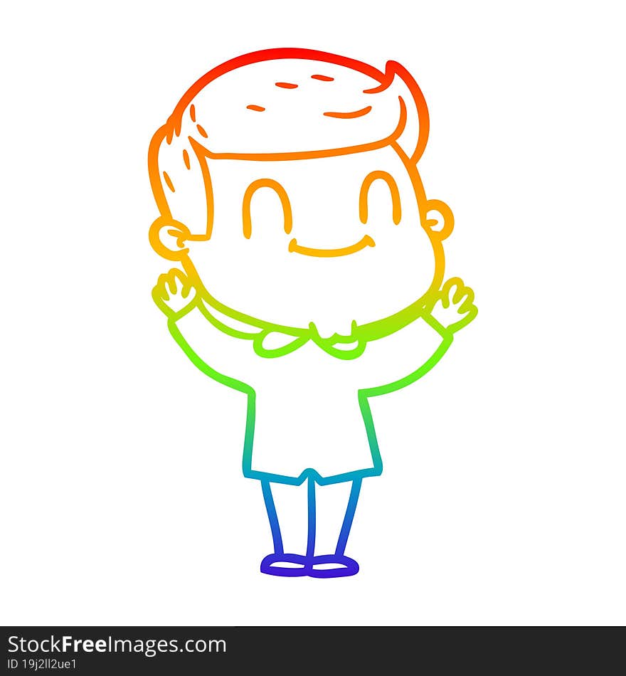 rainbow gradient line drawing of a cartoon friendly man