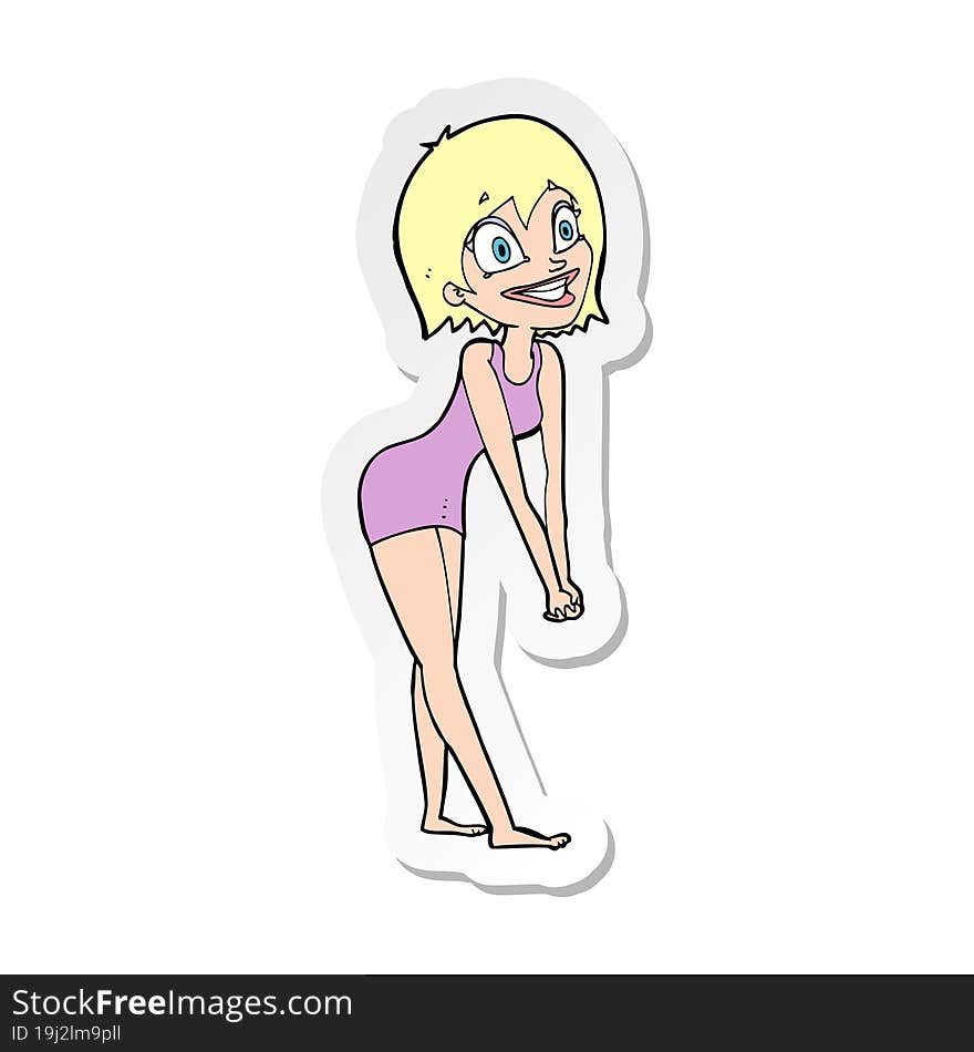 Sticker Of A Cartoon Excited Woman