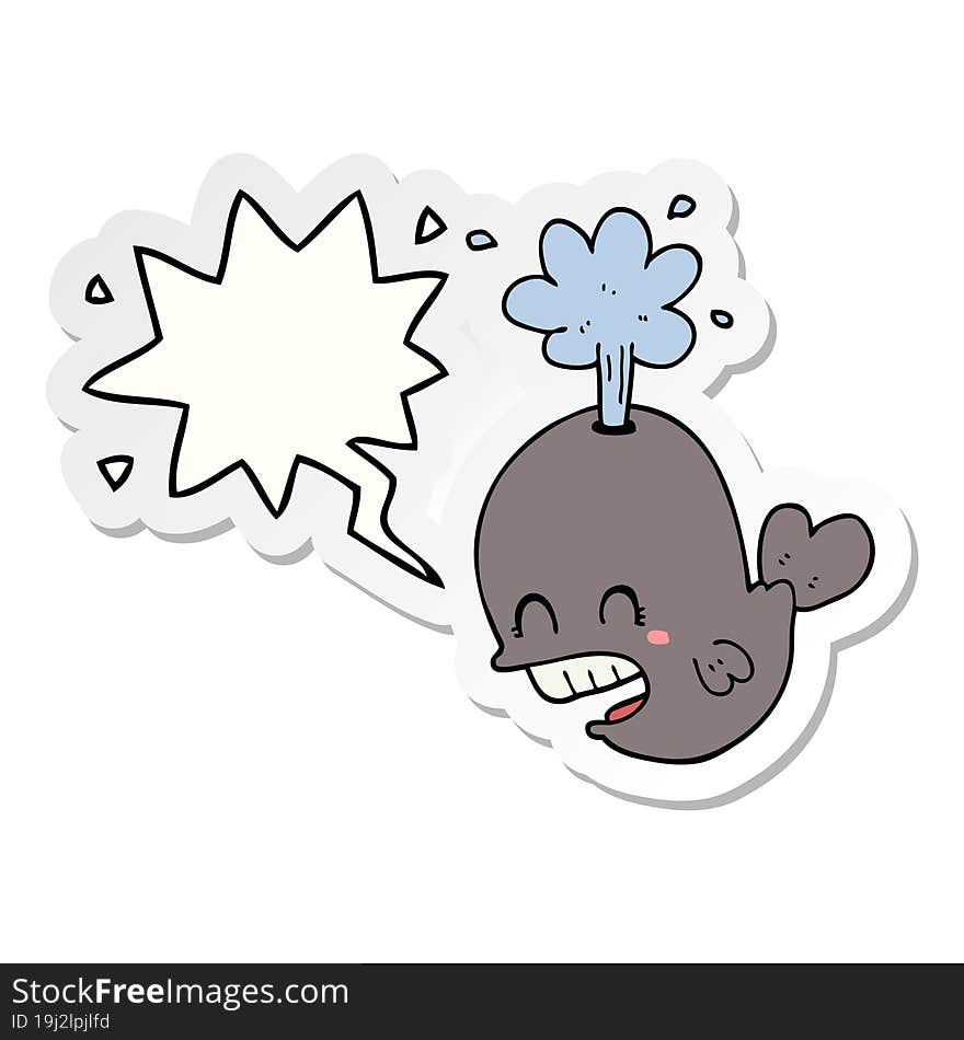 Cartoon Spouting Whale And Speech Bubble Sticker