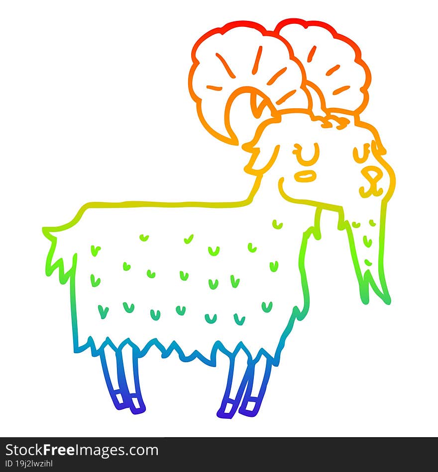 rainbow gradient line drawing of a cartoon goat