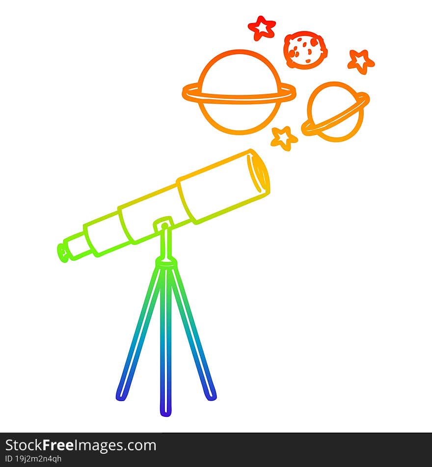 rainbow gradient line drawing cartoon telescope