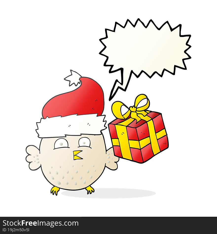 freehand drawn speech bubble cartoon  christmas owl