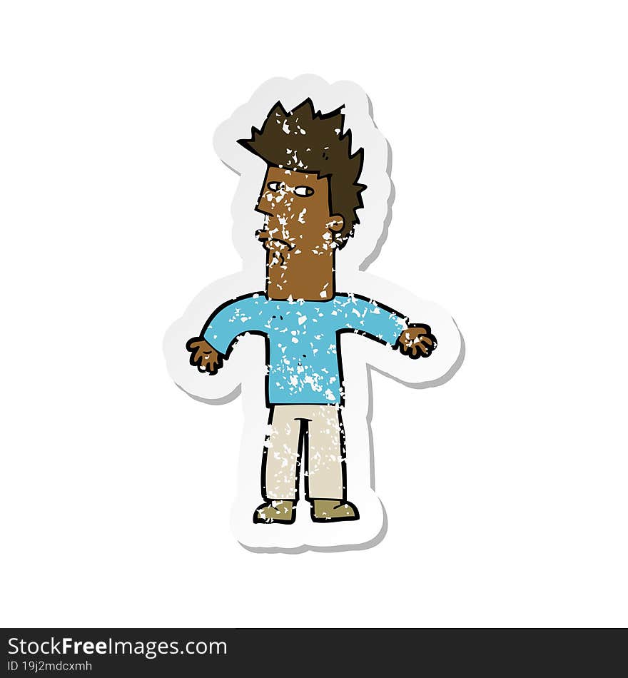 Retro Distressed Sticker Of A Cartoon Confused Man