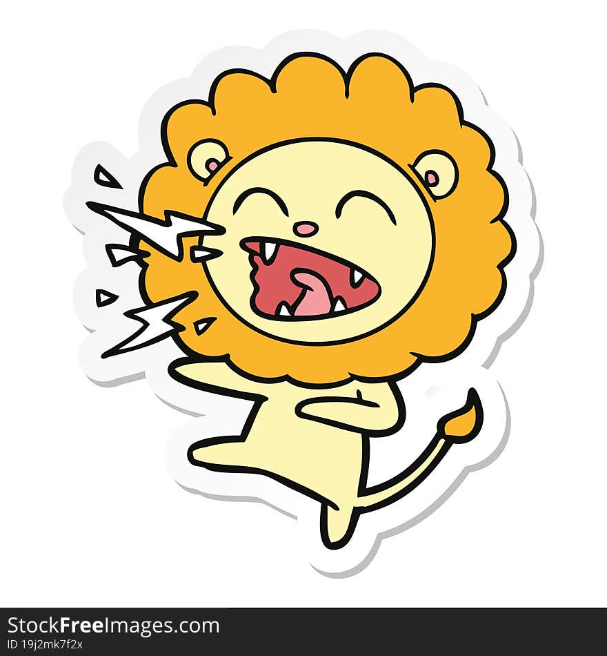 Sticker Of A Cartoon Roaring Lion