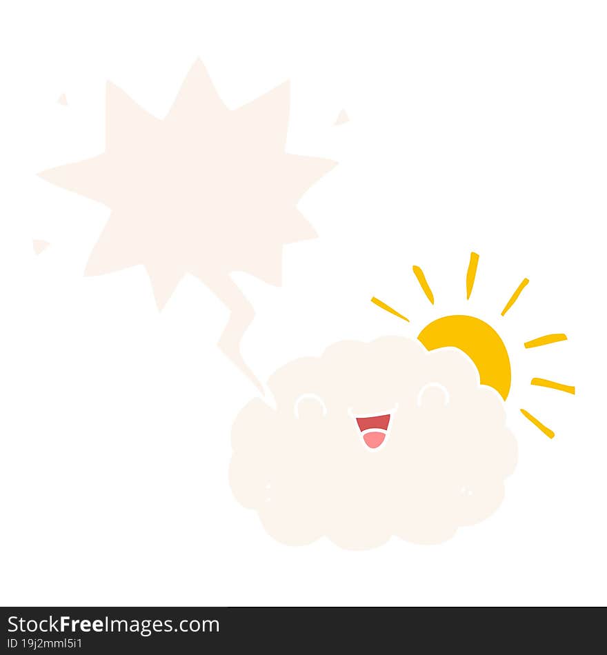 happy cartoon cloud and speech bubble in retro style