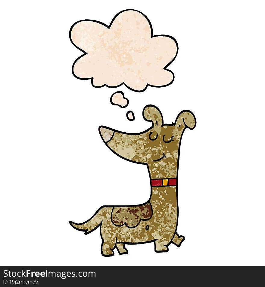 cartoon dog and thought bubble in grunge texture pattern style