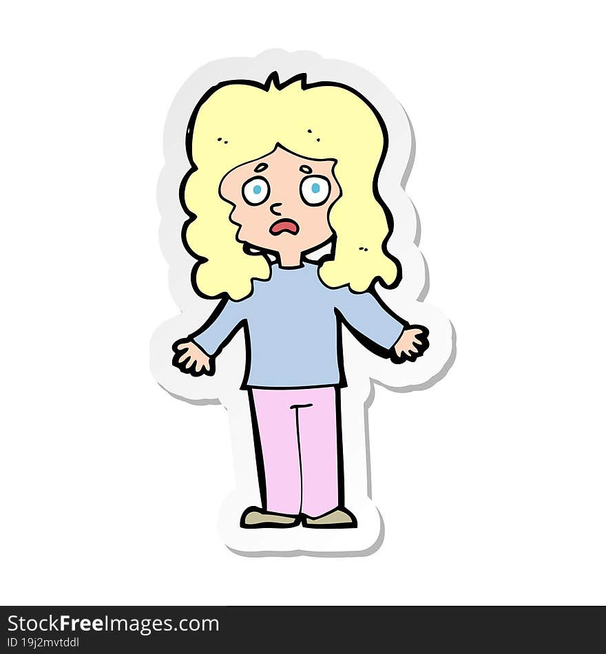 sticker of a cartoon worried woman