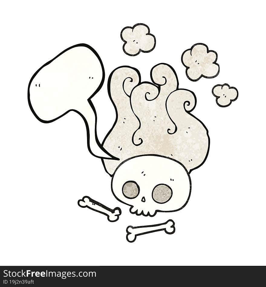 speech bubble textured cartoon skull and bones