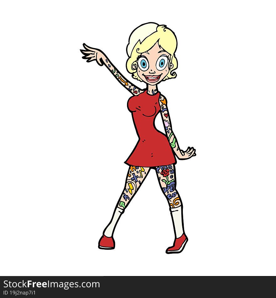 cartoon woman with tattoos