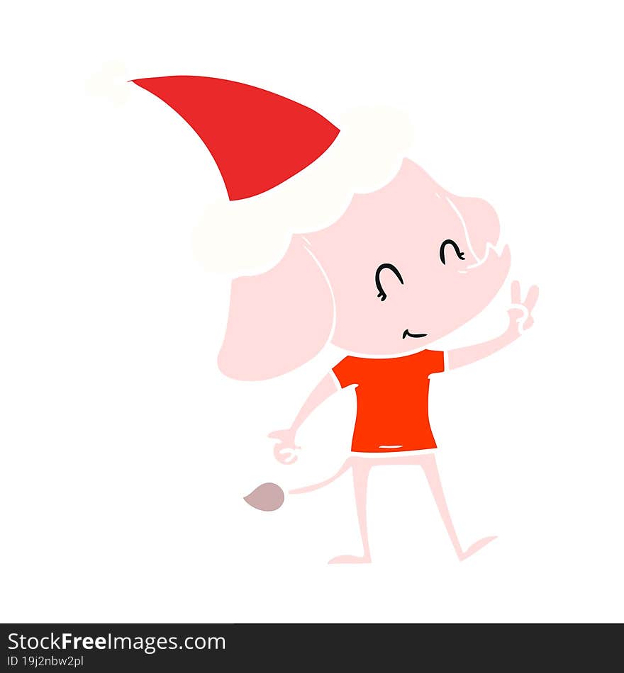 cute flat color illustration of a elephant wearing santa hat