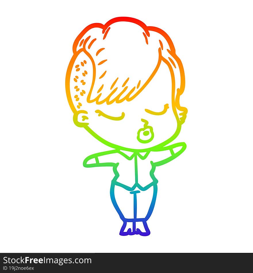 rainbow gradient line drawing cartoon pretty hipster girl