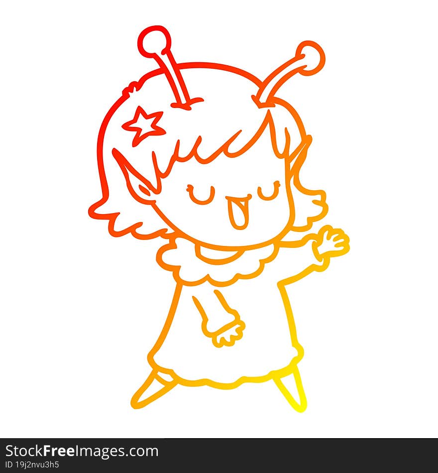 warm gradient line drawing happy alien girl cartoon