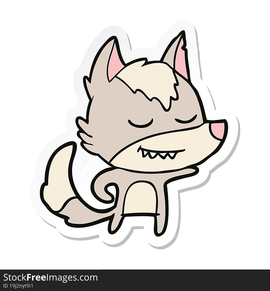 sticker of a friendly cartoon wolf