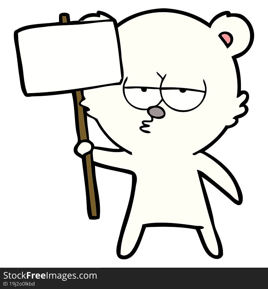 bored polar bear cartoon with sign. bored polar bear cartoon with sign