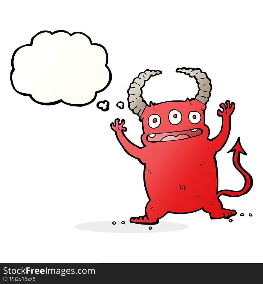 cartoon little devil with thought bubble