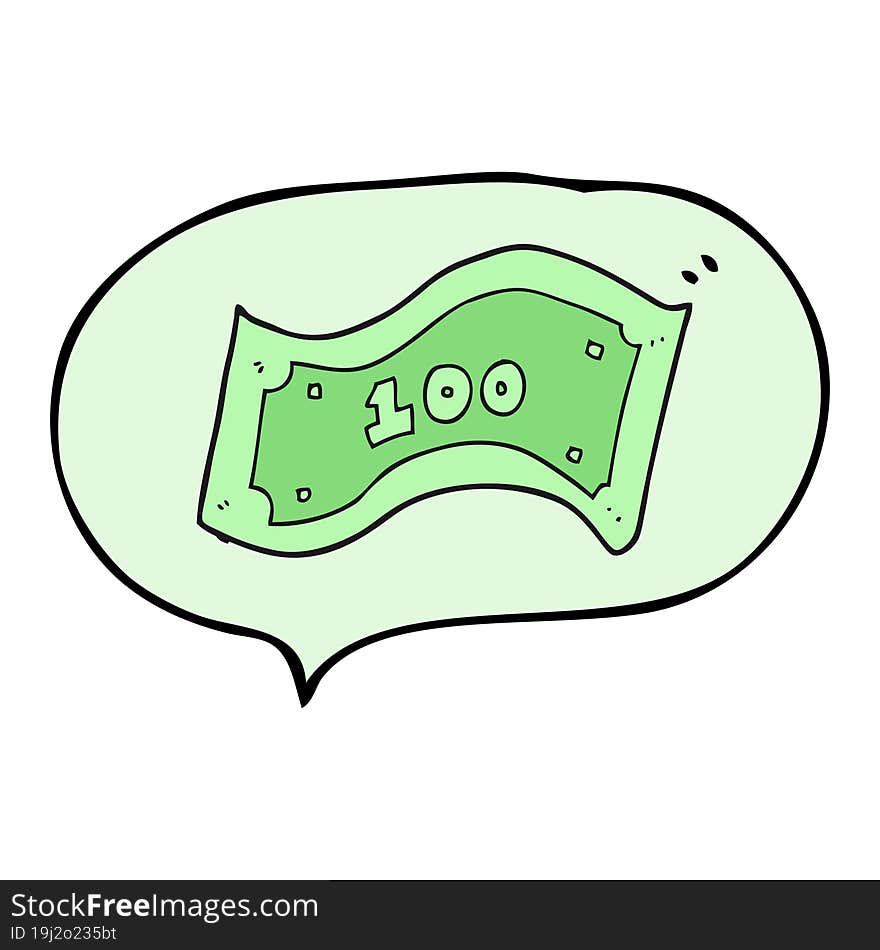 freehand drawn speech bubble cartoon 100 dollar bill