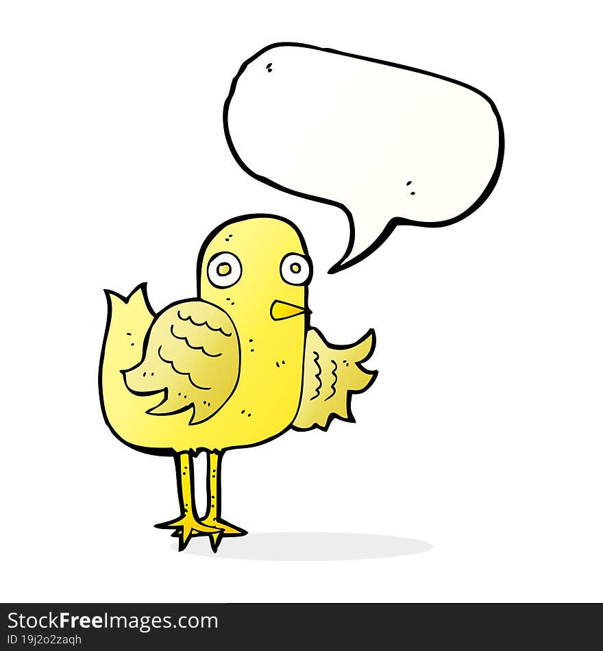 Cartoon Bird Waving Wing With Speech Bubble