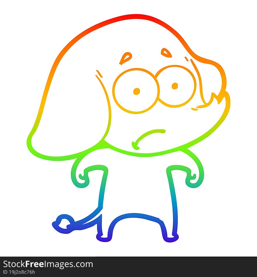 rainbow gradient line drawing of a cartoon unsure elephant